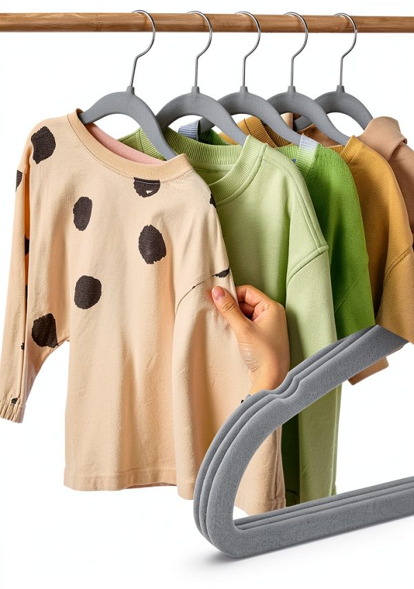 SONGMICS Kids Closet Hangers 30 Pack Slim Velvet Non‑Slip Gray-2