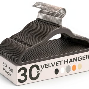 SONGMICS Kids Closet Hangers 30 Pack Slim Velvet Non‑Slip Gray-0