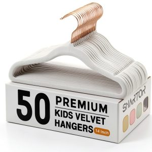 Smartor Velvet Kids Hangers 14 inch 50pcs Gray Thin Non‑Slip Design-0