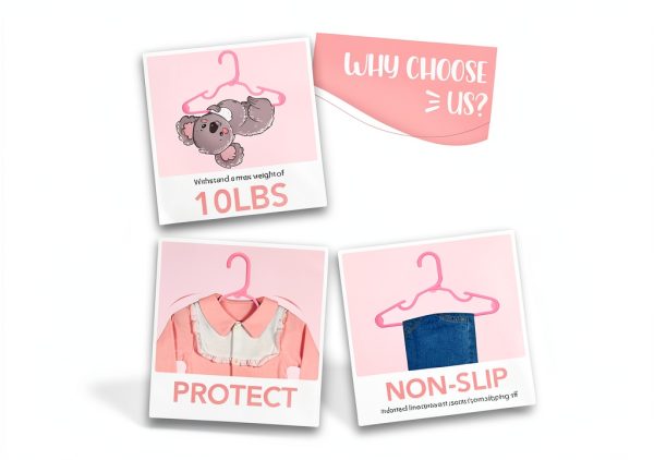 Baby Plastic Hangers HOUSE DAY 60 Pack Pink Anti‑Slip Space‑Saving-2